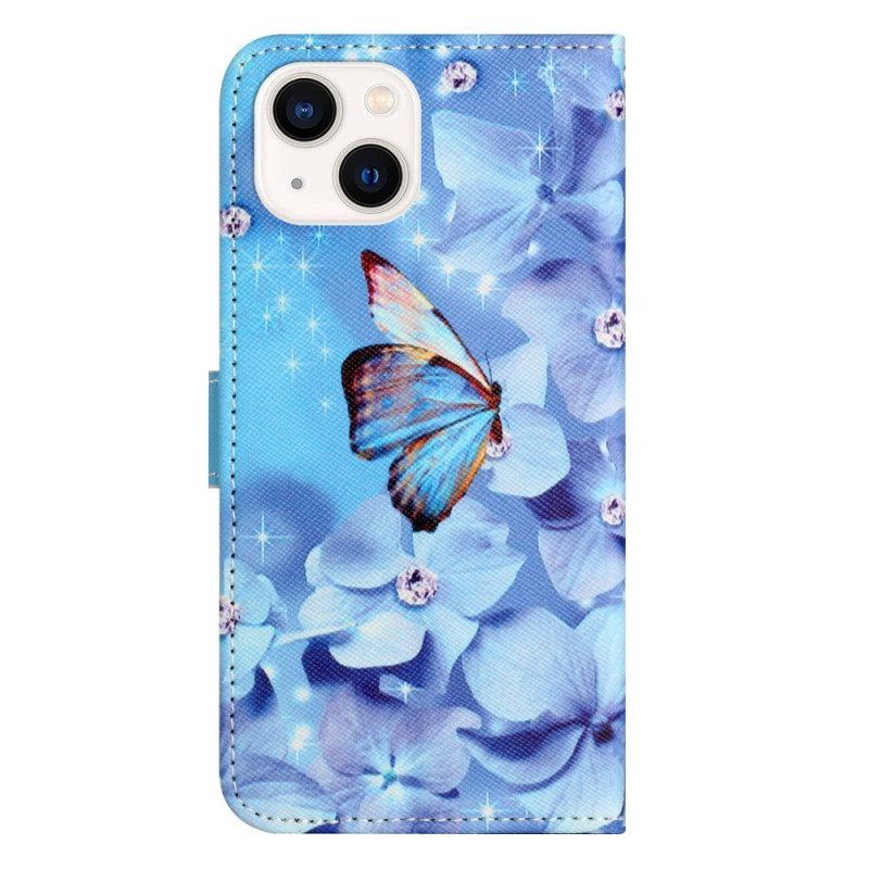 Κάλυμμα iPhone 14 Plus με κορδονι Strappy Diamond Butterflies